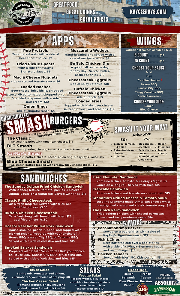 Food Menu Kaycee Ray's